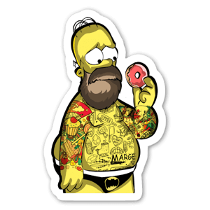 Bebaarde en getatoeëerde Homer wil zijn donut! 