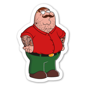 Family guy´s Peter Griffin, maar dan met tattoos!