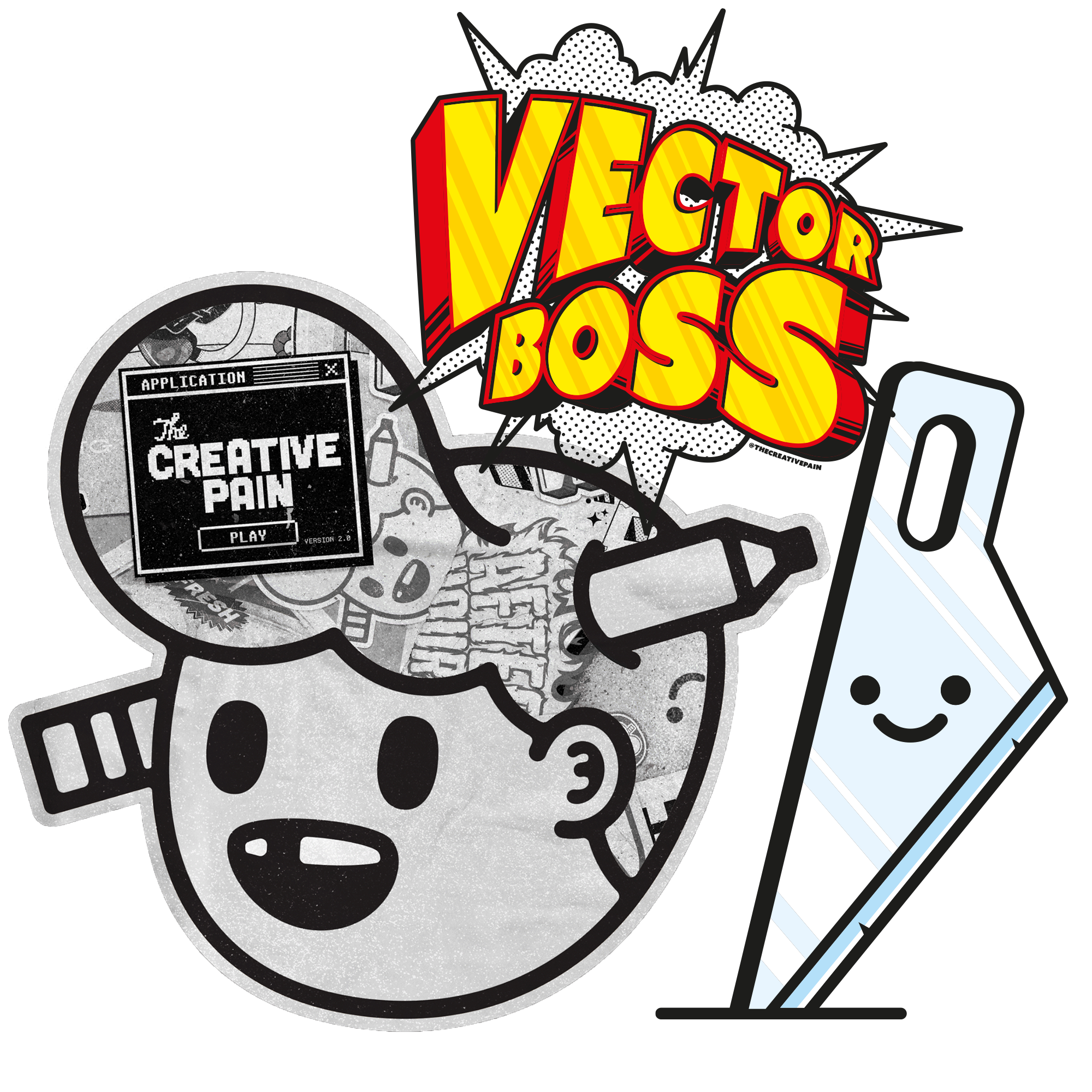 collectie van ontwerpen van tyler pate inclusief potloodkop, een snijder en vectorbaas